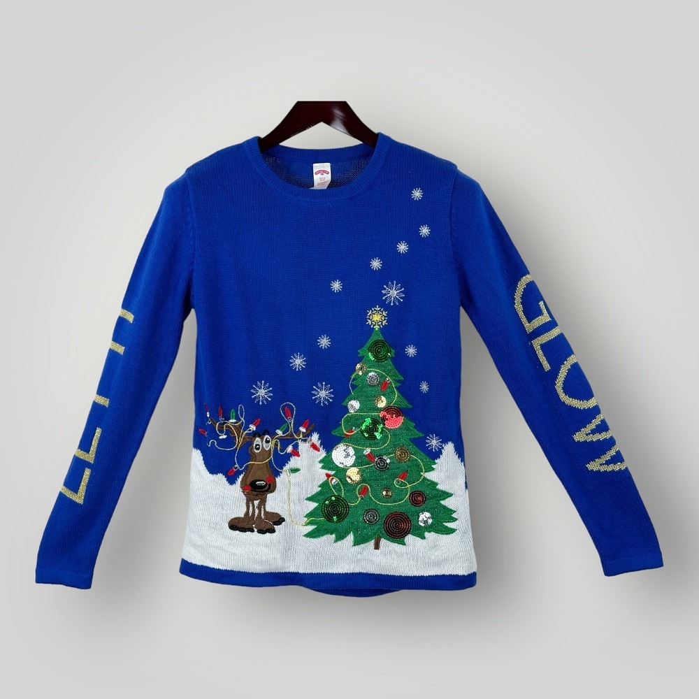 Holiday‎ Time Light Up Christmas Sweater Mens S Reindeer Tree Ugly Sweater